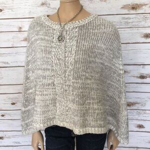White House Black Market Sweater Cape L Large Shawl Knit Silver Sparkle Wool